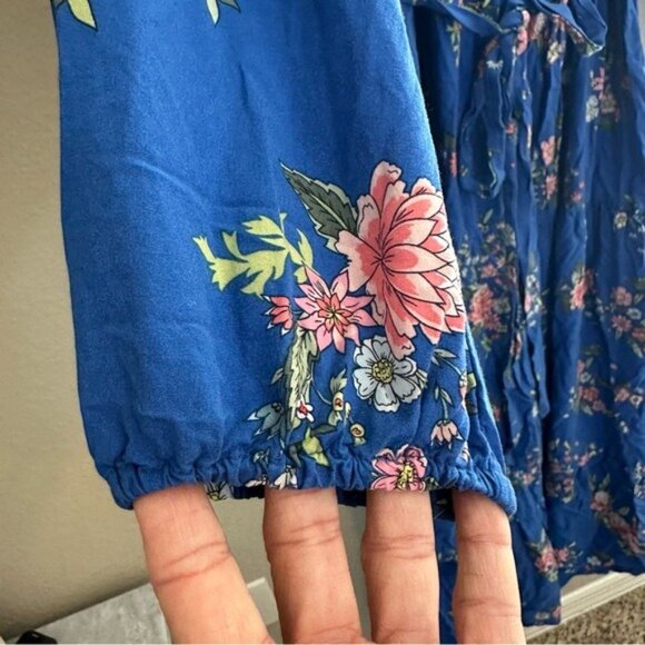 LOFT Floral Tiered Maxi Dress | Blue Boho Romantic | Plus Size 18 Long Sleeve - Picture 6 of 13